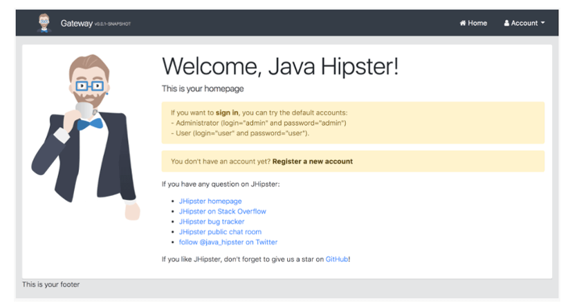 JHipster welcome screen